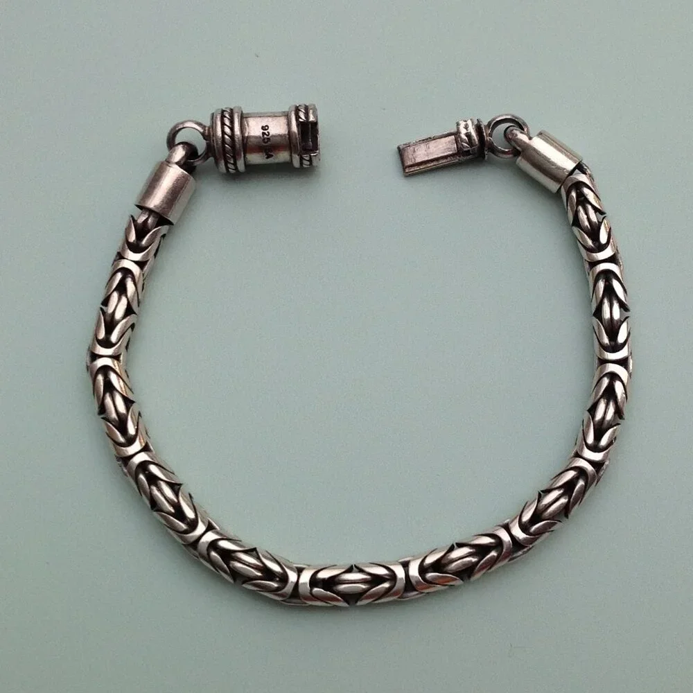 Sterling Silver 925 Byzantine Bracelet  w Barrel Clasp 7.5